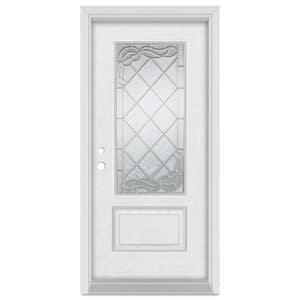 32 in. x 80 in. Art Deco Right-Hand Inswing 3/4 Lite Brass Finished Fiberglass Oak Woodgrain Prehung Front Door