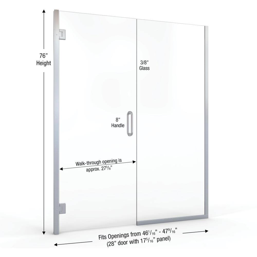 Coppia 76'' High Clear Glass Frameless Shower Door with Chrome Finish