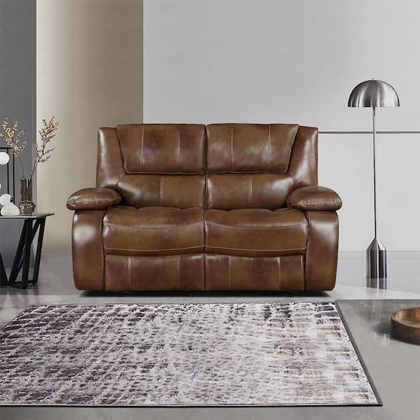 Lazzara Dimitri 64 in. W Brown Leather Manual Double Reclining Loveseat  9639BR-2 - The Home Depot