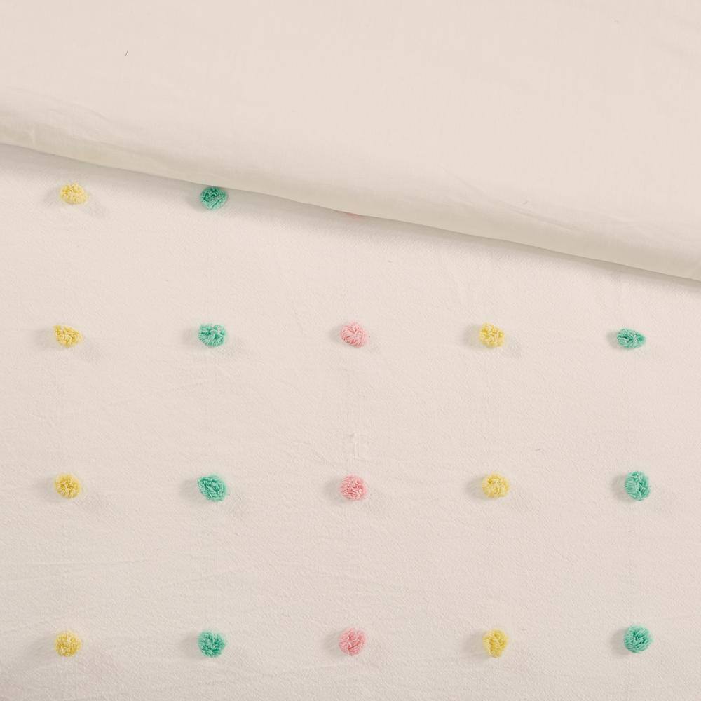 Full Multicolor Cotton Jacquard Pom Pom Comforter Set