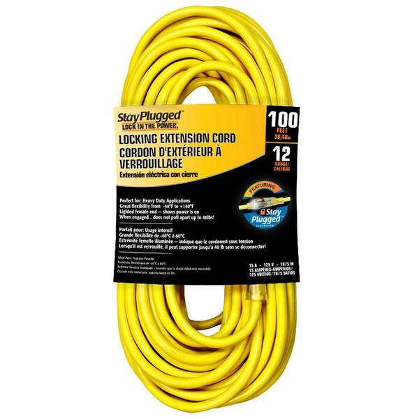 Cerrowire 100 ft. 12/3 Stayplug Extension Cord - Yellow