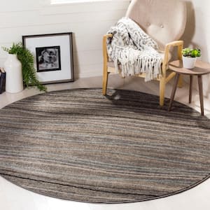 Amsterdam Silver/Beige 7 ft. x 7 ft. Round Striped Area Rug