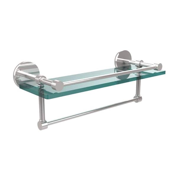 Allied Brass 16 in. L x 5 in. H x 5 in. W Clear Glass Bathroom Shelf with Towel Bar in Polished Chrome