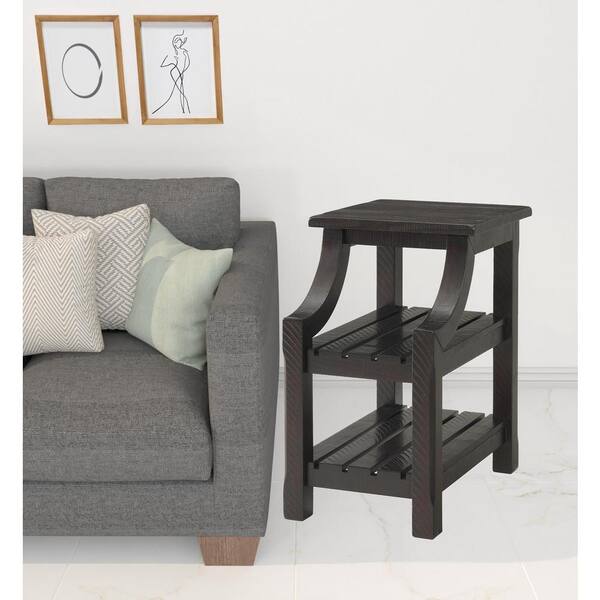 HomeRoots Charlie 16 in. Brown Rectangle Wood End Table with Shelves