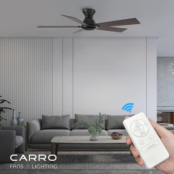 Vetric 52 in. Indoor 10-Speed DC Motor Flush Mount Standard Ceiling Fan with Remote Control in Black without Light