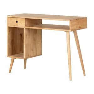 Kodali 39.25 in. Rectangle Natural Wood 1-Drawer Desk with Shelf