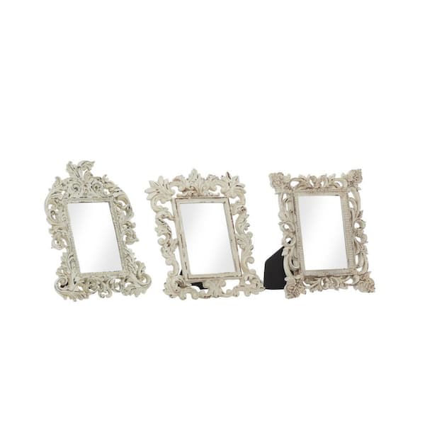 White Handmade Intricate Carved Scroll Polystone Photo Frame (3- Pack)