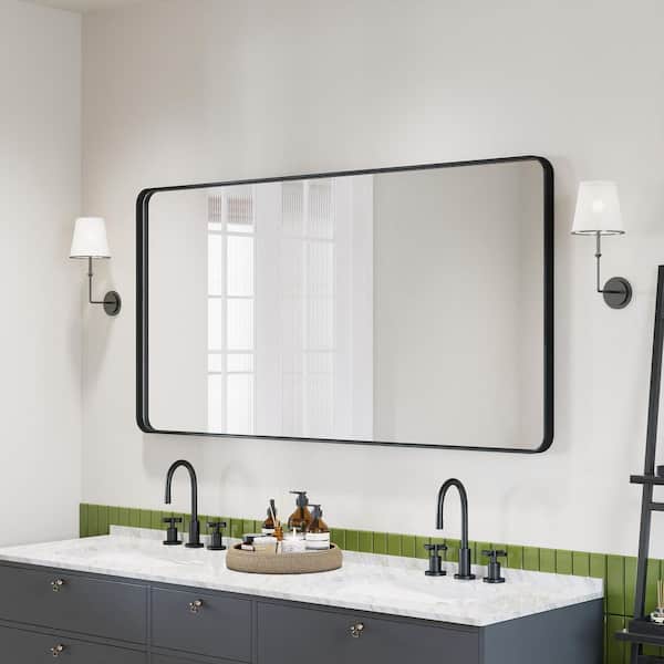 60 in. W x 30 in. H Rectangular Aluminum Framed Wall Bathroom Vanity Wall Mount Mirror in Black