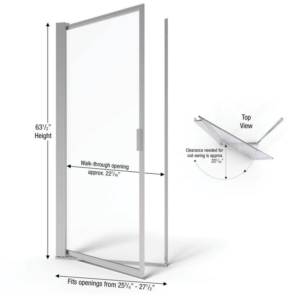 Sopora 27.5" x 63.5" Chrome Framed Pivot Shower Door