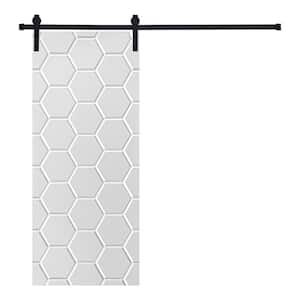 Modern Honeycomb Designed 80 in. x 28 in. MDF Panel White Painted Sliding Barn Door with Hardware Kit