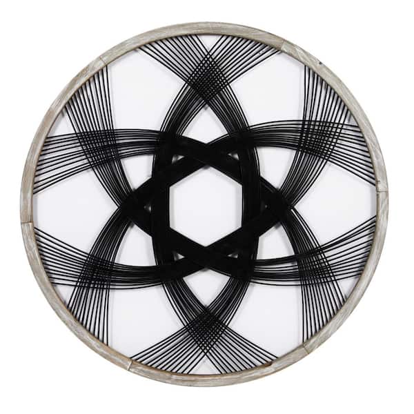 34 in. x  34 in. Wood Black Woven Geometric Wall Decor