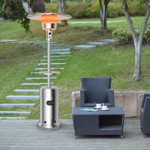 48000 BTU Outdoor Rolling Steel Silver Outdoor Propane Freestanding Patio Heater with Table Suitable
