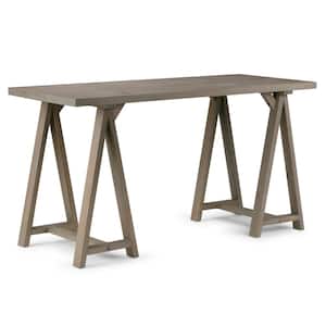 Sawhorse Solid Wood Modern Industrial 56 in. Wide Writing Desk in Distressed Grey