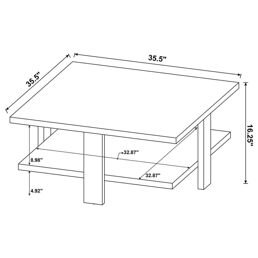 Mango Wood Square Modern Cocktail Table with Shelf