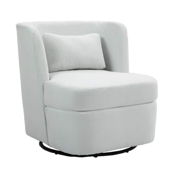 Uixe Modern Beige Linen Upholstered 360-Degree Swivel Accent Barrel Chair with Metal Base and 1 Pillow(Set of 1)
