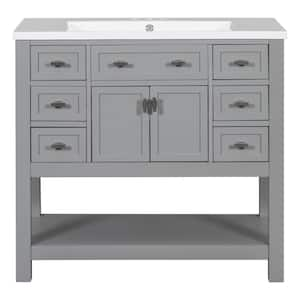 36.00 in. W x 18.00 in. D x 34.10 in. H One Sinks Bath Vanity in Gray with White Resin Top