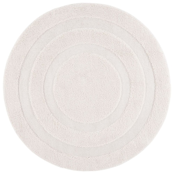 Florida Shag 10 ft. x 10 ft. Round Creme Solid Border Area Rug