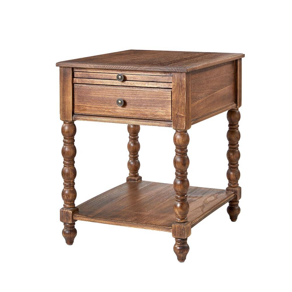 Jim Walnut Traditional 20 in. W Solid Wood End Table with USB - thumbnail 8