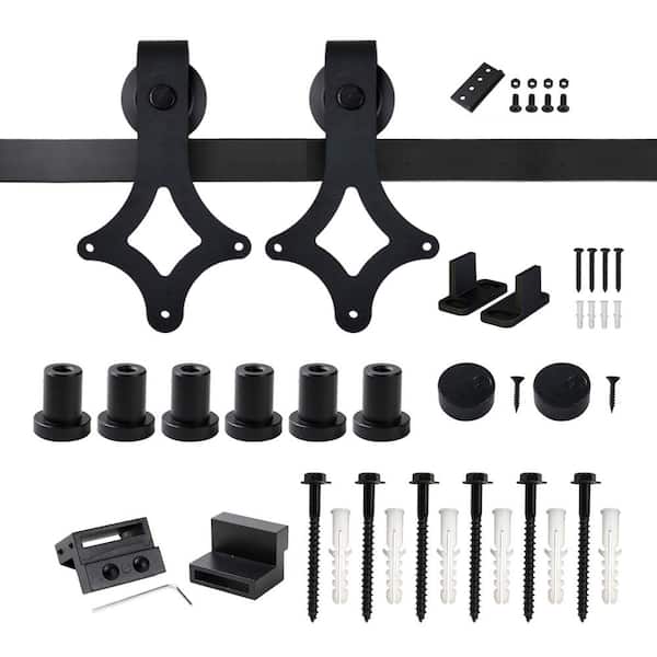 WINSOON 8 ft./96 in. Rail Frosted Black Steel Sliding Barn Door Hardware Kit for Single Door with Non-Routed Floor Guide