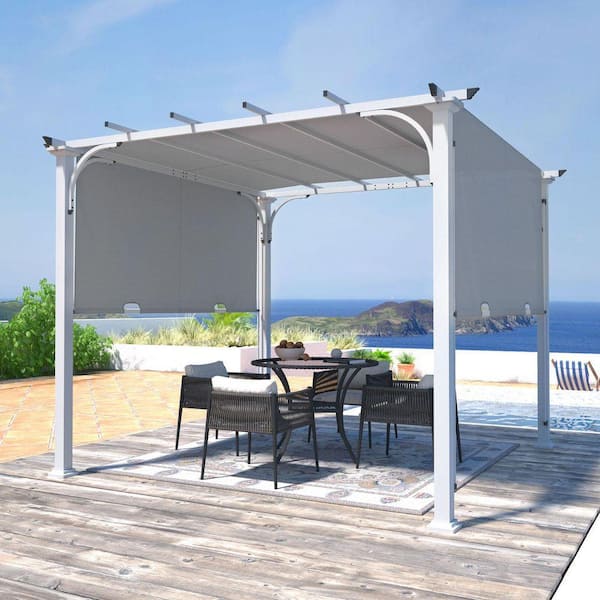 Steel Outdoor Patio Pergola with Retractable 10 ft. x 10 ft. Textilene Canopy Shade for Backyard, Garden and Lawn, Gray