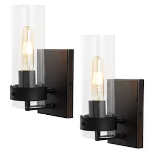 Harper 4.5 in. 1-Light Oil Rubbed Bronze/Clear Modern Farmhouse Iron/Glass LED Sconce (Set of 2)