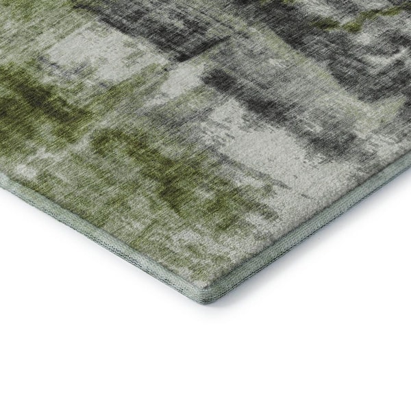 Mayfield Premium Machine Washable Abstract AMF1982 Olive 3 ft. x 5 ft. Area Rug