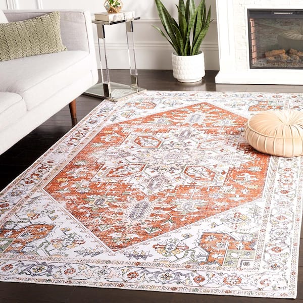 Arizona Ivory/Rust 6 ft. x 6 ft. Geometric Machine Washable Medallion Square Area Rug