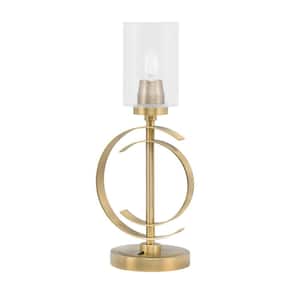 Delgado 17.25 in. New Age Brass Lamp Accent Lamp with Clear Bubble Glass Shade