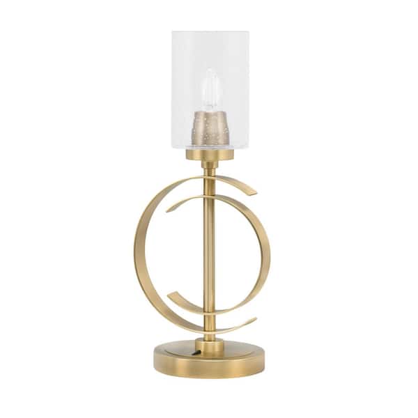 Unbranded Delgado 17.25 in. New Age Brass Piano Desk Lamp with Clear Bubble Glass Shade