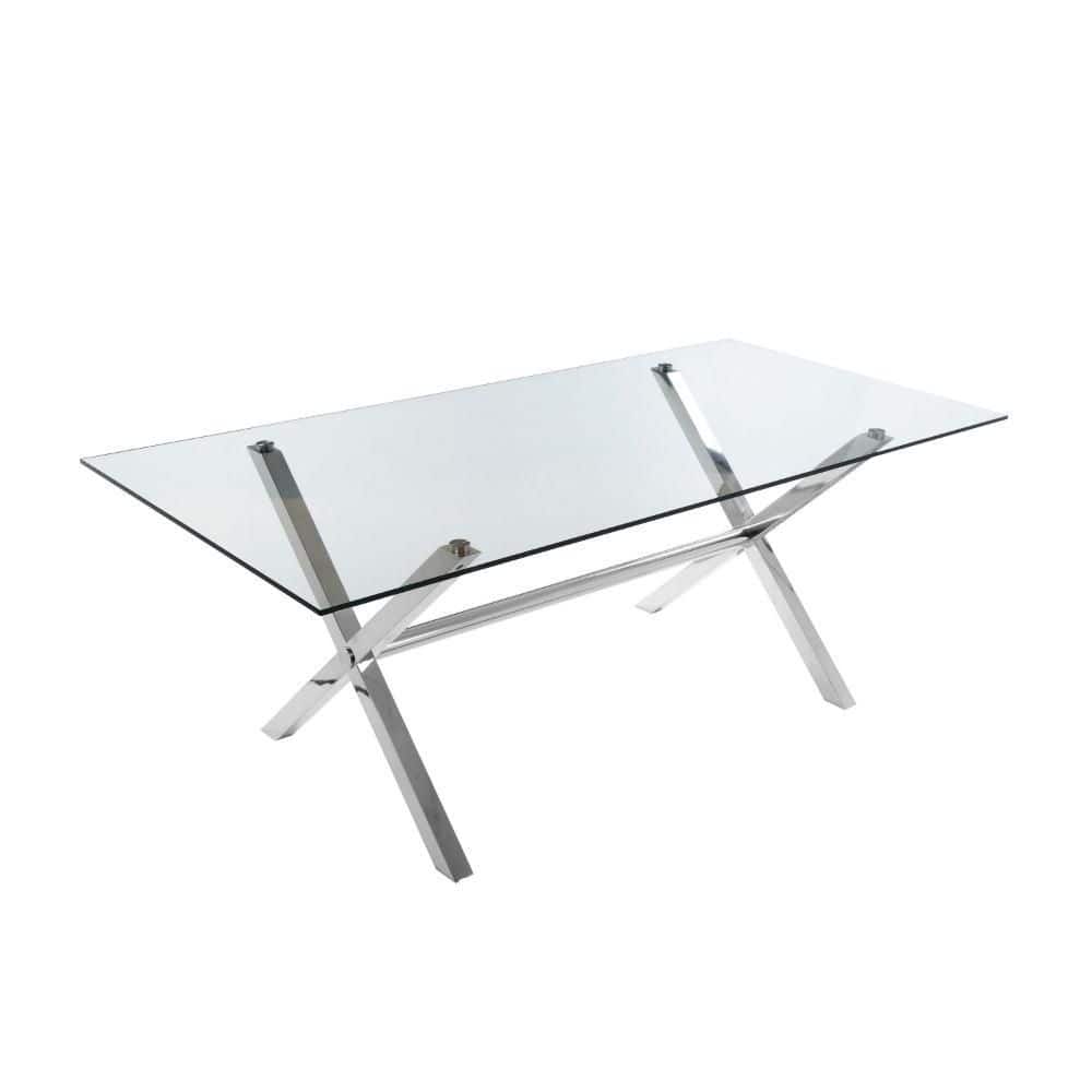 Benjara Tia Clear and Chrome Glass Rectangle 79 in. Cross