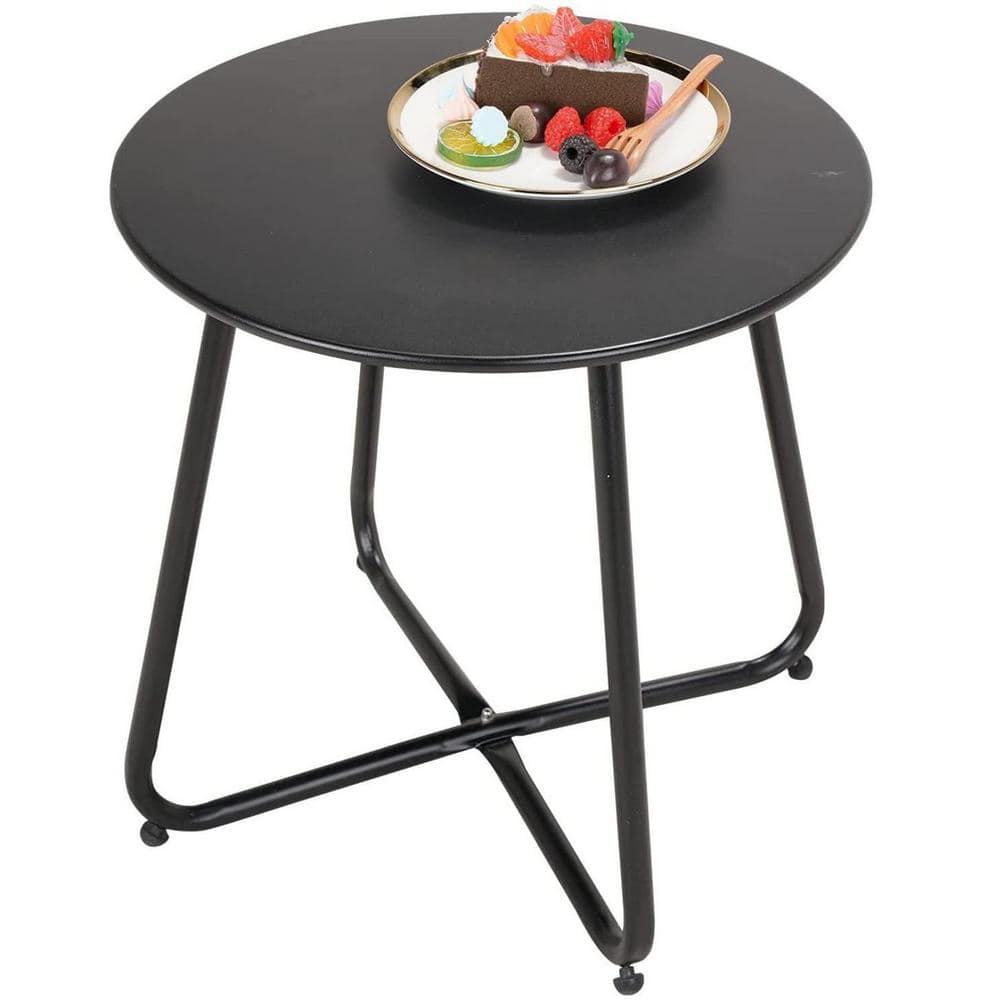 Black Round Steel Patio Side Table with Adjustable Feet