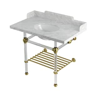 Pemberton 36 in. Marble Console Sink with Acrylic Legs in Marble White Brushed Brass