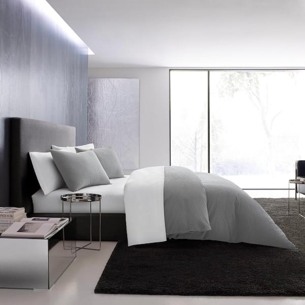 VERA WANG Waffle Pique 3-Piece Grey Solid Cotton King Duvet Cover Set