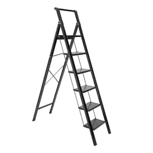 6-Step Aluminum Folding Step Stool Ladder 330 lbs. Load Capacity Type IA Duty Rating (5.57 ft. Reach Height), Black