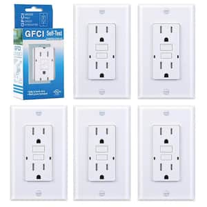 15A Tamper-Resistant GFCI Outlet with LED Indicator, Decorator Wall Plates and Screws, UL Listed in White - (5-Pack)