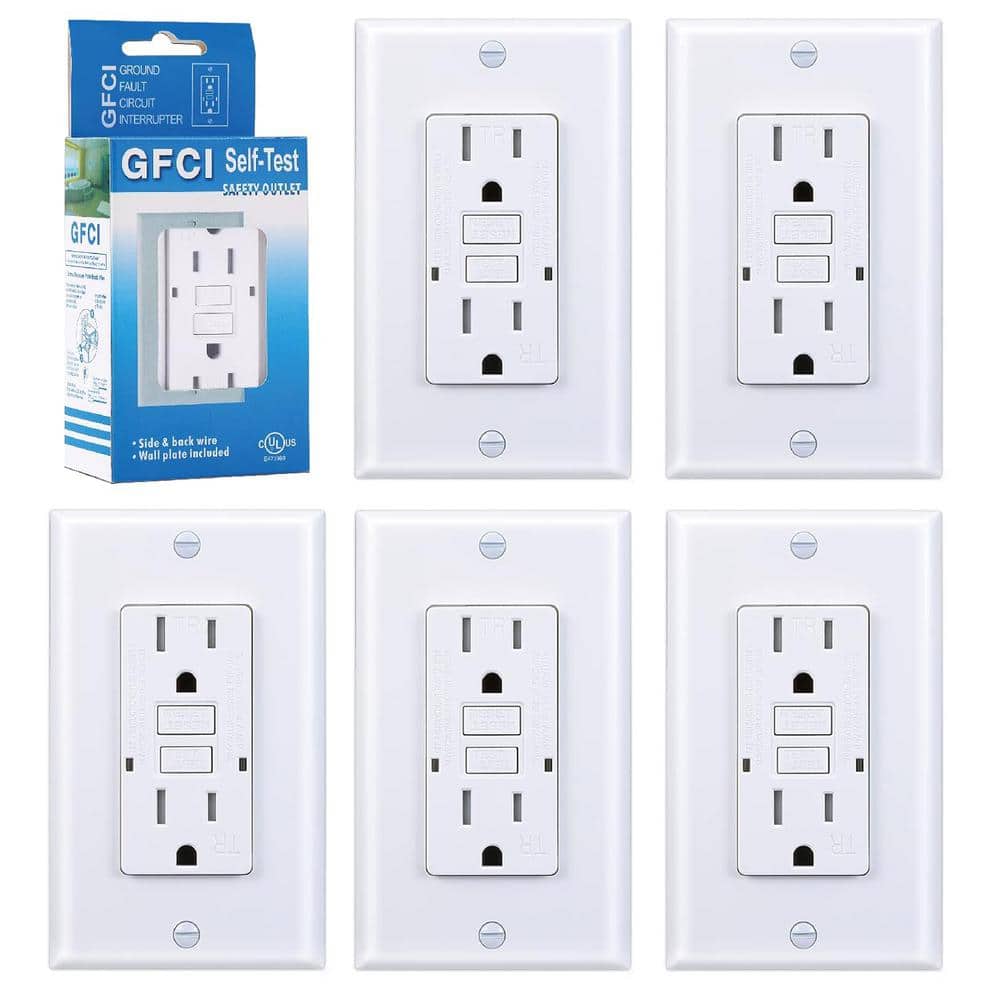 15A Tamper-Resistant GFCI Outlet with LED Indicator, Decorator Wall Plates and Screws, UL Listed in White - (5-Pack) price history on PriceWatchPro