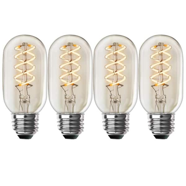 40-Watt Equivalent T14 Dimmable Spiral Filament Clear Glass E26 Vintage Edison LED Light Bulb, Soft White (4-Pack)