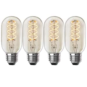 40-Watt Equivalent T14 Dimmable Spiral Filament Clear Glass E26 Vintage Edison LED Light Bulb, Soft White (4-Pack)