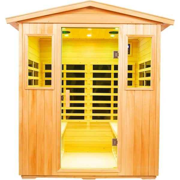 Moray 4-Person Outdoor Basswood Infrared Sauna with 8 Far-Infrared Carbon Crystal Heaters and Chromotherapy