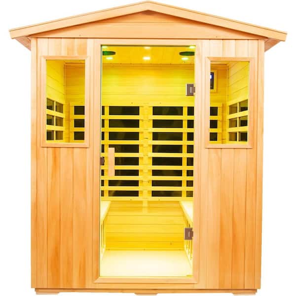 Xspracer Moray 4-Person Outdoor Basswood Infrared Sauna with 8 Far-Infrared Carbon Crystal Heaters and Chromotherapy
