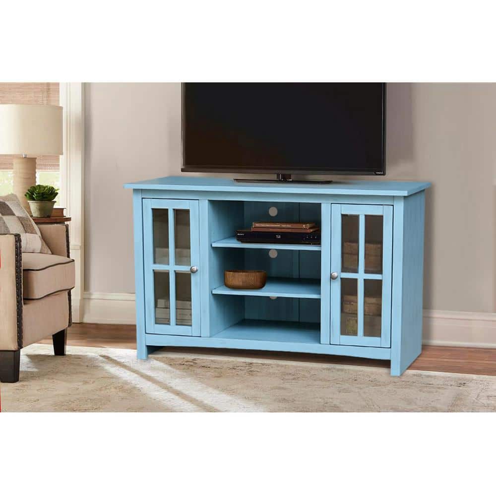 Elegant Gray 53" Solid Para Wood TV Stand with Cabinet Doors