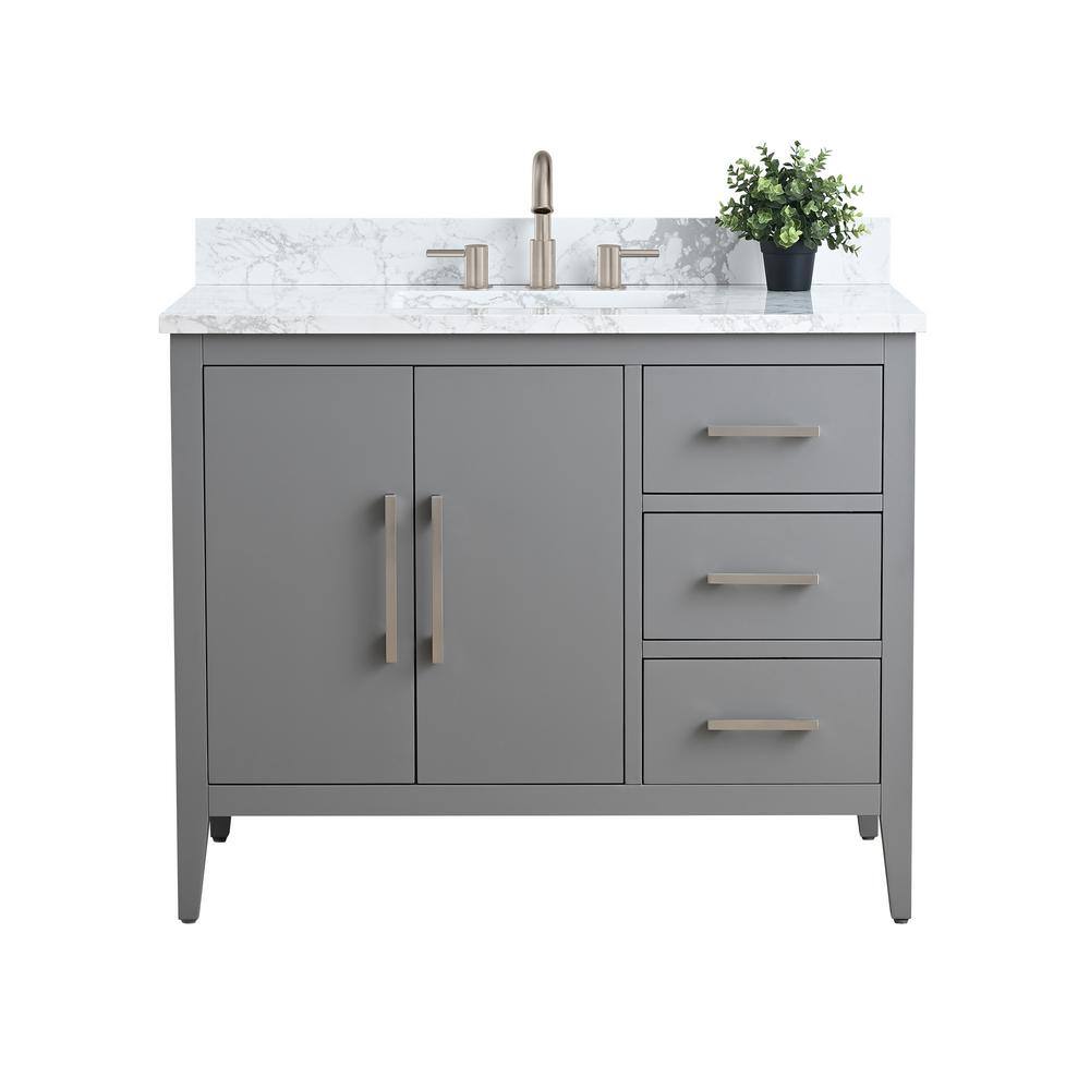 42" Cashmere Gray Single Bathroom Vanity with Engineered Marble Top