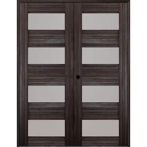 Della 56 in. x 80 in. Right Handed Active 4-Lite Frosted Glass Gray Oak Wood Composite Double Prehung French Door