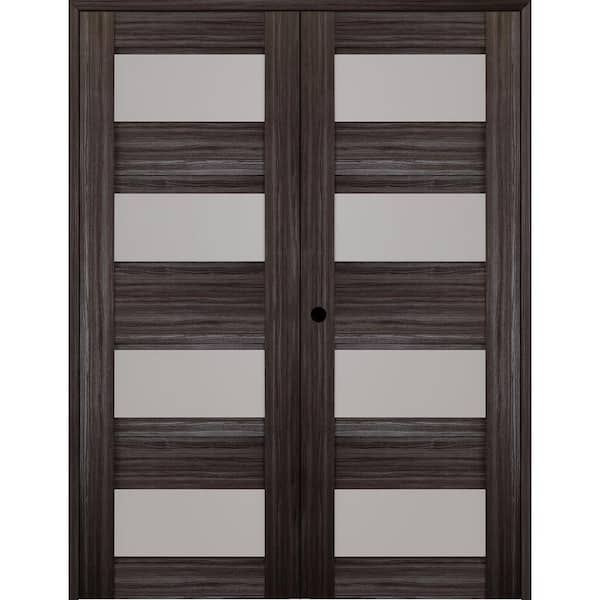 Belldinni Della 64 in. x 80 in. Right Handed Active 4-Lite Frosted Glass Gray Oak Wood Composite Double Prehung French Door