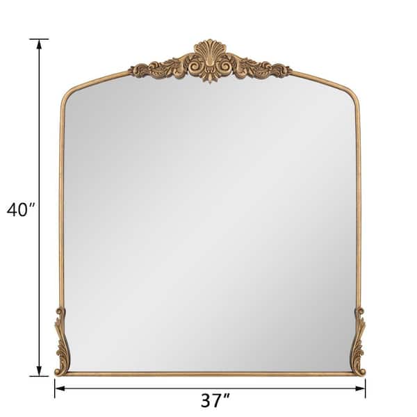 37 in. W x 40 in. H Ornate Baroque Accent Arched Antique Gold Framed Wall Art Decorative Mirror, Living Room