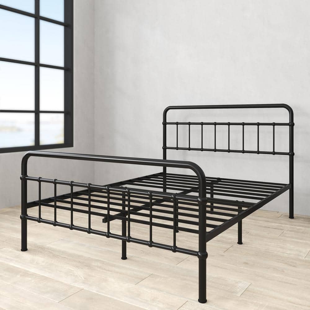 Florence Black Metal King Platform Bed with Spindle Headboard