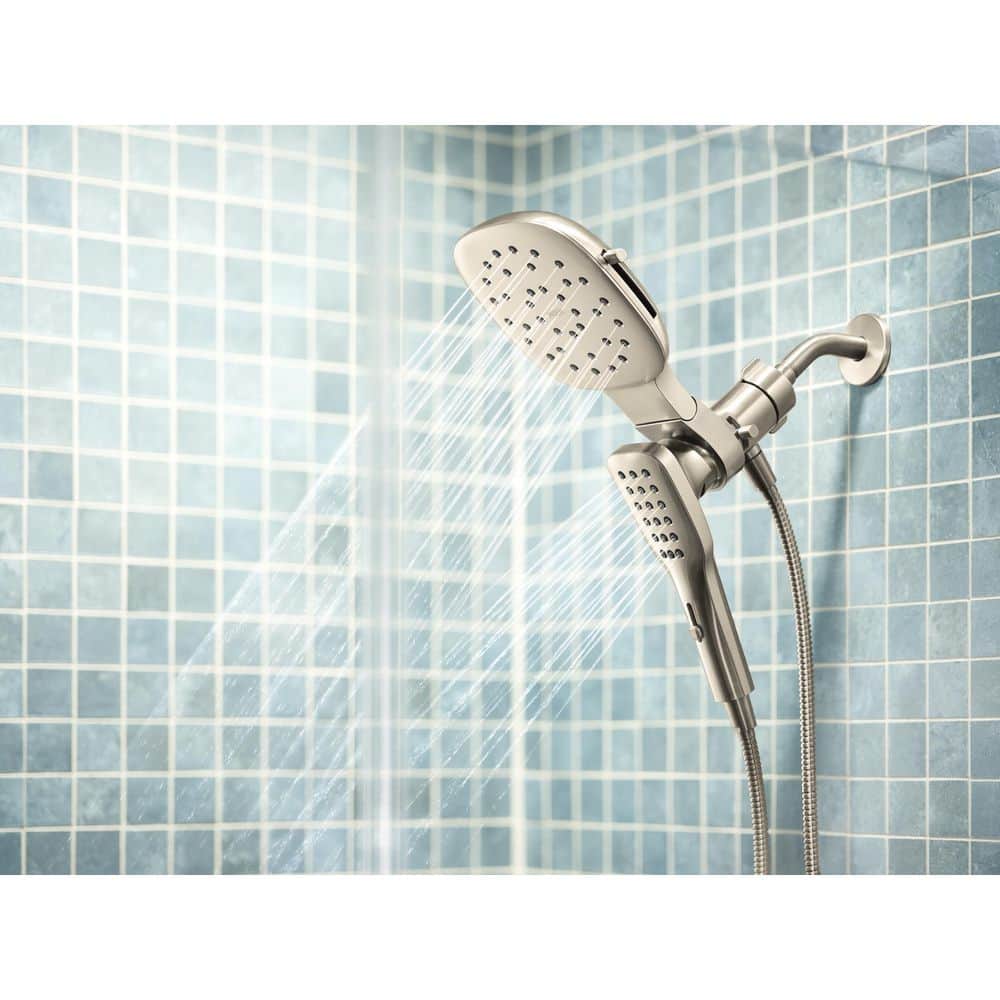 Verso Brushed Nickel Dual Square Rain Shower Head with Handheld
