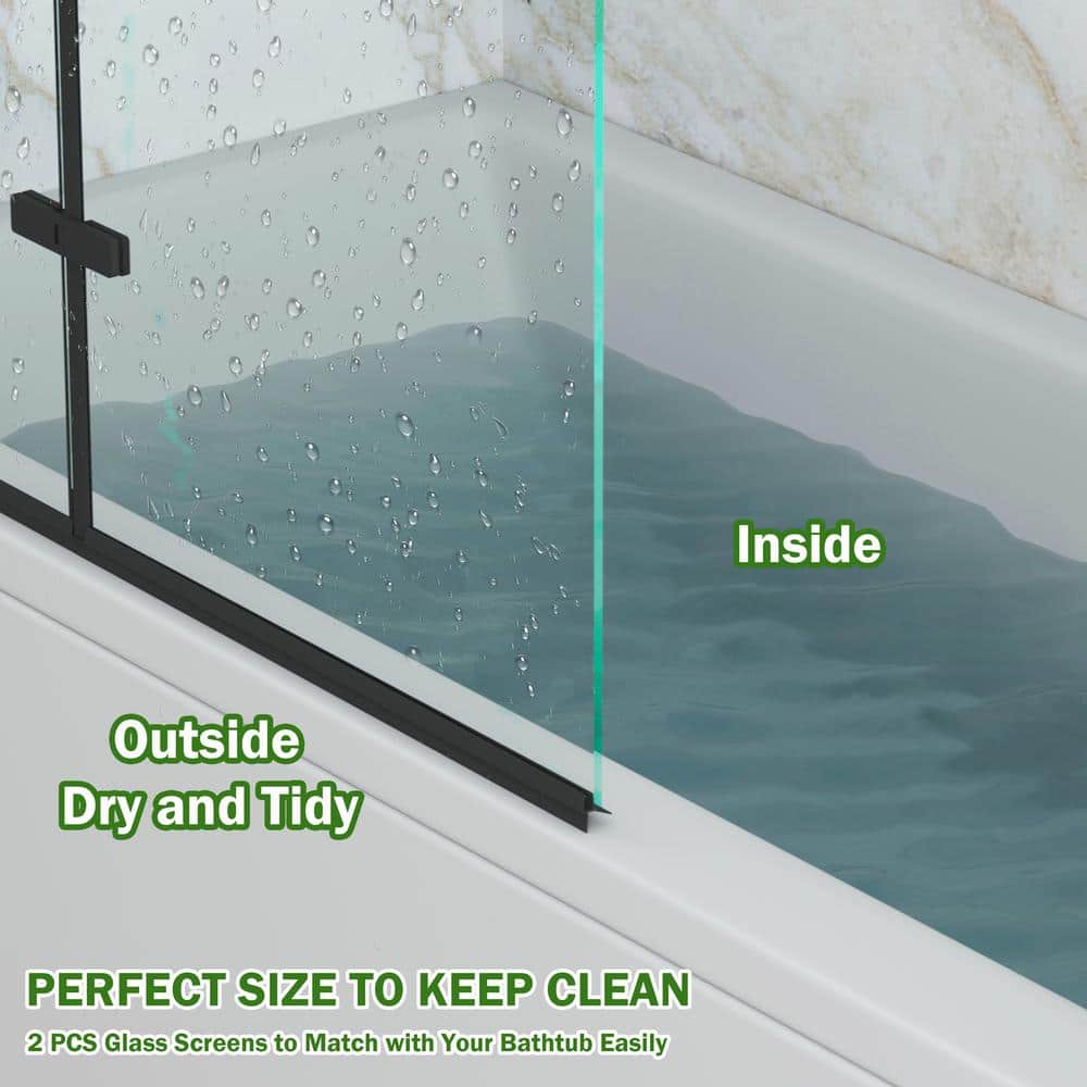Black 43" x 55" Frameless Glass Tub Door