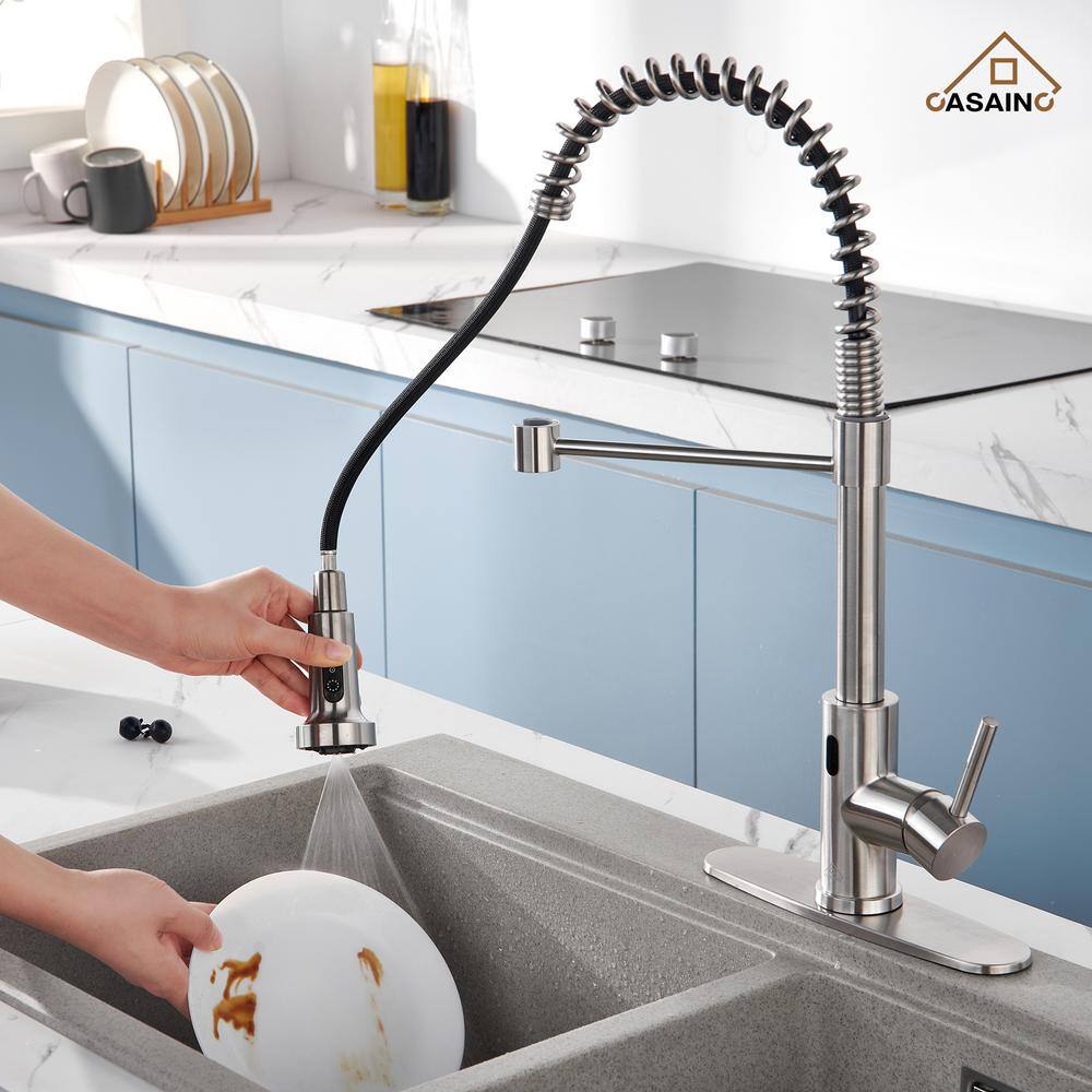 Brushed Nickel Touchless Pull-Down Kitchen Faucet with Spray