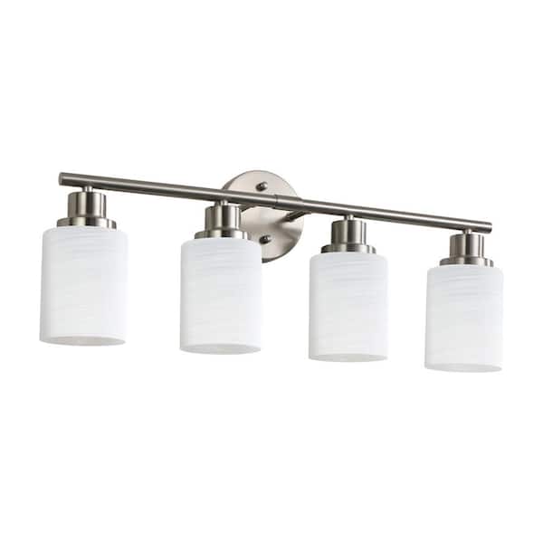 24.4 in. 4-Light Vanity Light Wall Sconce in White with Frosted Glass Shades for Bathroom or Hallway (No Bulbs)
